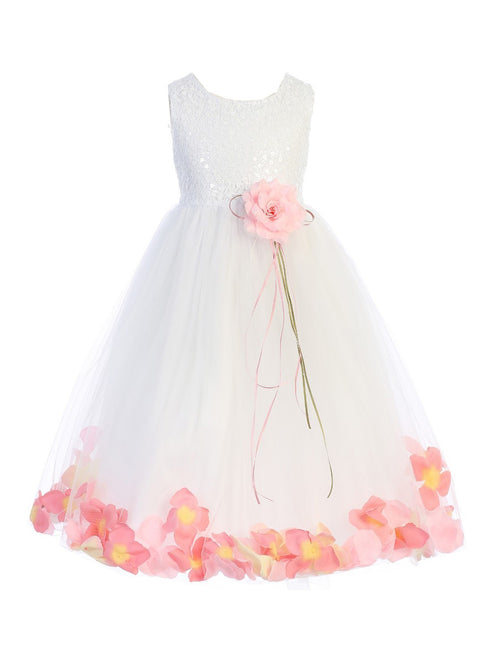 Kids Dream Little Girls White Pink Floral Petal Flower Girl Dress 2-6 - SophiasStyle.com